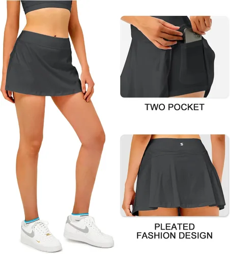 Miniatura 6 de Stelle Falda pantalón de tenis para mujer, pantalón corto de golf de cintura alta atlética con bolsillos interiores, pantalones cortos deportivos