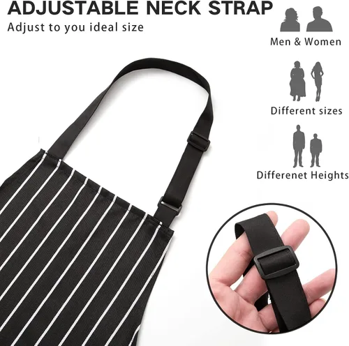 Miniatura 3 de BeLuyi - Paquete de 2 delantales ajustables con peto, delantales de chef para cocina, restaurante, con 2 bolsillos, delantales para mujeres