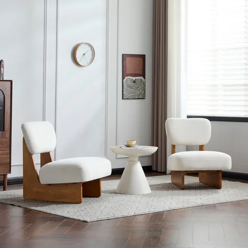 Juego de 2 sillas decorativas, sillas modernas de mediados de siglo con tapicería de poliéster, base de madera con acabado de nogal, asientos