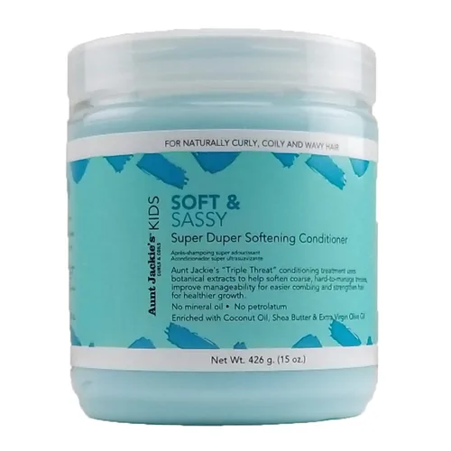 Aunt Jackie's Kids Soft and Sassy Super Duper acondicionador suavizante para el cabello, ayuda a fortalecer el cabello para un crecimiento más