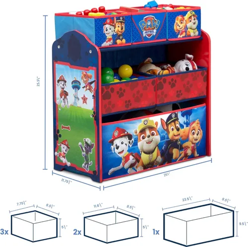 Miniatura 3 de Delta Children Design & Store - Organizador de almacenamiento de juguetes de 6 compartimentos, Nick Jr. PAW Patrol Cachorros de rescate de la Patrul