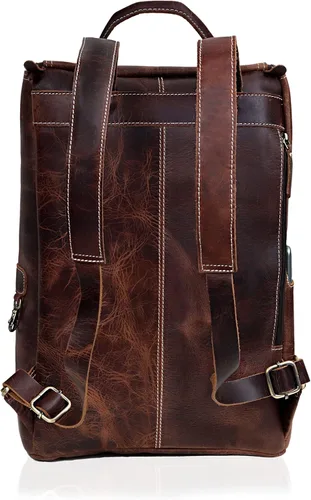 Miniatura 5 de cuero C - Mochila de cuero de grano completo para hombre, bolsa para laptop de 17 pulgadas, mochila de viaje vintage, mochila casual para mujer