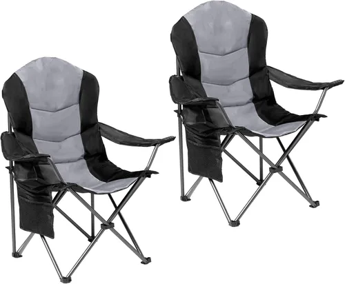 Miniatura 14 de Sillas plegables de camping para adultos, sillas de césped acolchadas con respaldo alto para exteriores con soporte lumbar y soporte para tazas