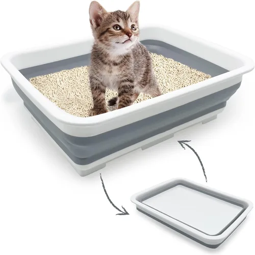 Miniatura 10 de Fhiny Caja de Arena para Gatos Portátil Caja de Arena Poco Profunda 17.7"x13.4"x4.9" Inodoro Plegable para Gatos con Pala Bandeja Abierta