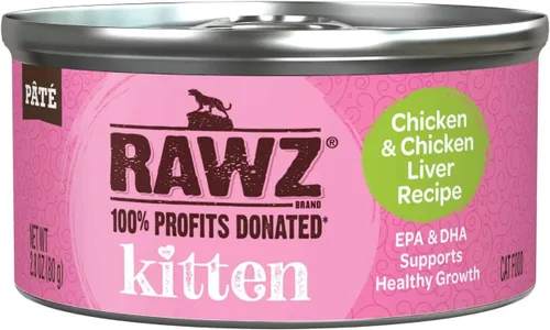 Miniatura 9 de Rawz Alimento húmedo natural en paté enlatado para gatitos, hecho con ingredientes de carne reales, sin BPA ni encías, latas de 2.8 onzas