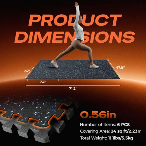 Miniatura 7 de SUPERJARE 6 alfombrillas de goma de 0.56 pulgadas de grosor, 24 pies cuadrados, alfombrillas de espuma EVA de alta densidad con parte superior