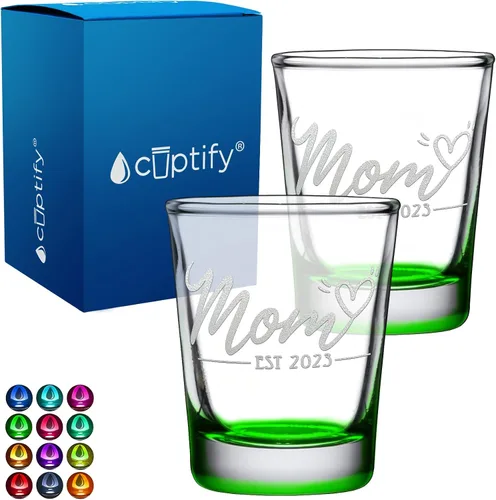Miniatura 61 de Cuptify Regalos para baby shower, para la nueva mamá, EST 2023, 2 onzas, con fondo negro, juego de 2 vasos grabados para fiesta, regalo