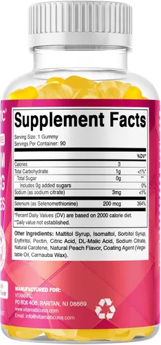 Miniatura 8 de Vitamatic Gomitas de selenio sin levadura de 200 mcg como suplemento de selenometionina mineral esencial con absorción superior, 90 gomitas a base