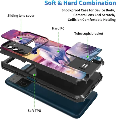 Miniatura 936 de Funda para Samsung Galaxy S22 Ultra 5G, Galaxy S22 Ultra con cubierta de cámara deslizante, funda resistente de doble capa con función atril Black