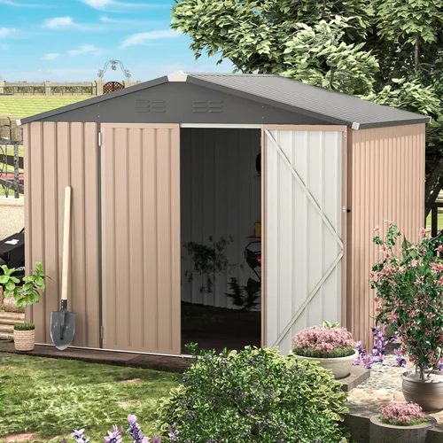 Miniatura 3 de AECOJOY Cobertizo de almacenamiento al aire libre de 5 x 3 pies, pequeño cobertizo de metal con puerta con cerradura, almacenamiento de utilidad