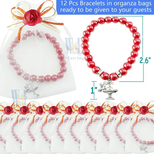 Miniatura 2 de WE Recuerdos de confirmación (12 piezas) pulsera roja con cruz de ala de ángel en bolsas de regalo de organza decoradas para niño y niña