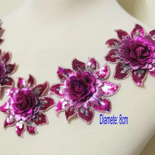Miniatura 3 de 5 parches de flores de color rosa intenso con lentejuelas, bordado, manualidades, parches de costura Rosa Hot