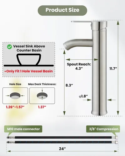 Miniatura 4 de gotonovo Grifo de lavabo Vessel Moderno Grifo de baño alto de una sola manija con un agujero de acero inoxidable para lavabo de baño en RV Mezclador