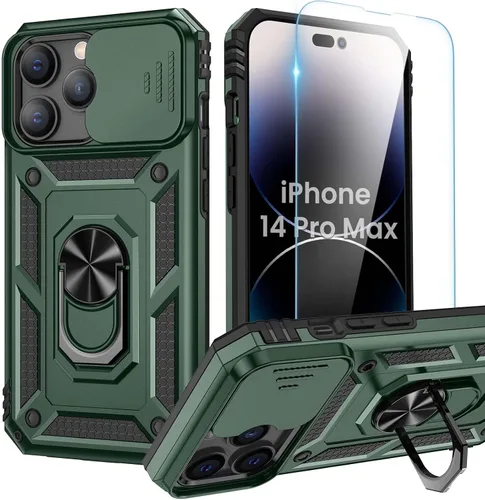 Miniatura 36 de Goton Funda para iPhone 14 Plus con Protector de Pantalla - Funda con Cubierta Deslizante para Cámara con Soporte de Anillo, Resistente de Grado