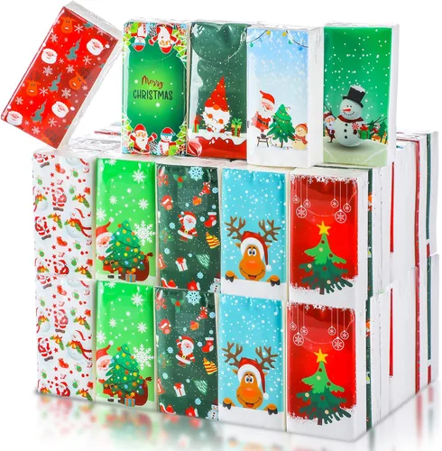 Spiareal 100 piezas de pañuelos faciales de bolsillo de Navidad de tamaño bolsillo para regalos de fiesta de Navidad, suministros de viaje festivo,