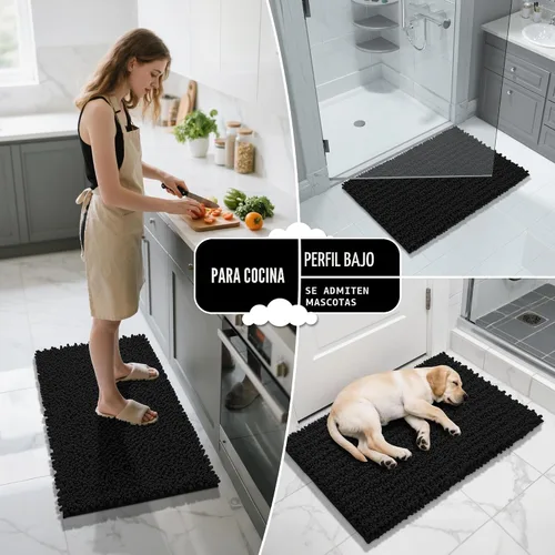 Miniatura 7 de Yimobra Alfombras de Baño Antideslizantes Lavables - Alfombra de Baño de Chenilla Ultra Suave Absorbente, Alfombra Peluda de Secado Rápido para Negro