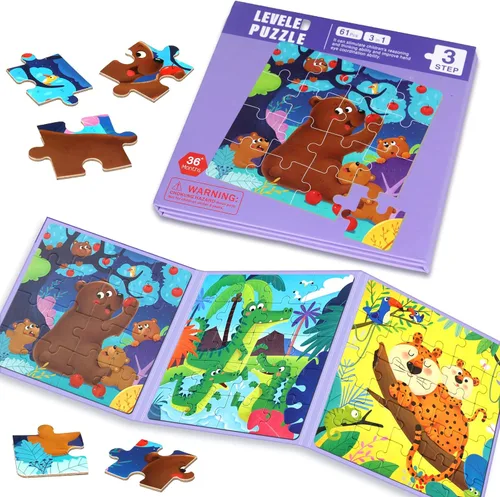 Miniatura 10 de Rompecabezas magnéticos para niños de 4 a 8 años, libro de rompecabezas de imanes de dibujos animados 3 en 1 para niños pequeños, juguetes de viaje