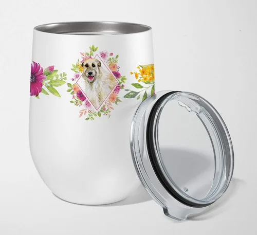 Miniatura 100 de Caroline's Treasures CK4110TBL12 Afghan Hound Pink Flowers - Vaso de vino aislado de acero inoxidable de 12 onzas con tapa, bonita taza de viaje