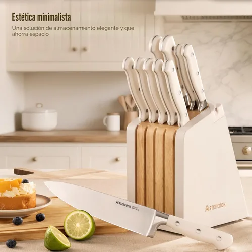Miniatura 8 de Juego de cuchillos Astercook, juego de cuchillos de cocina con bloque y afilador, juego de 12 piezas de cuchillos de acero inoxidable de alto