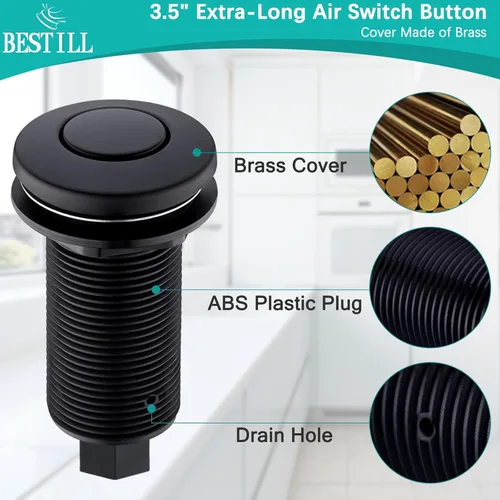 Miniatura 3 de BESTILL Botón de interruptor de aire de eliminación de basura en la parte superior del fregadero con manguera de aire de 5 pies, negro mate botón