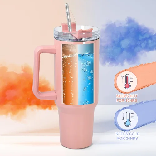 Miniatura 3 de AGH Vaso de sublimación de 40 onzas con asa y pajita, paquete de 4 vasos aislados de acero inoxidable, botellas de agua, vasos de viaje, color morado