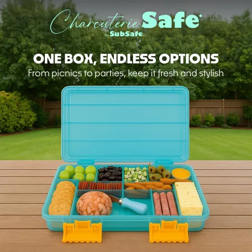 Miniatura 7 de SubSafe Caja fuerte para charcutería, sin BPA, tabla de embutidos segura para alimentos con tapa y asa, organizador portátil de bandeja