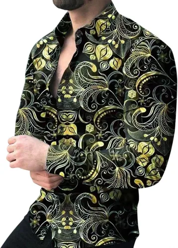 Miniatura 2 de ZDFER 2022 Nuevas camisas para hombre, camisas casuales de talla grande, camisas de manga larga con botones, camisas coloridas con cuello hawaiano