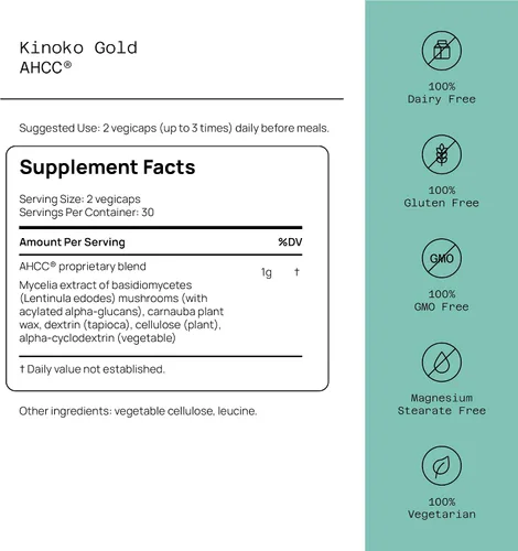 Miniatura 2 de Quality of Life Suplemento prémium Kinoko Gold AHCC, 500 mg por cápsula, apoya la salud inmunológica, la función hepática, mantiene la actividad