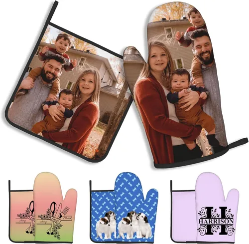 Miniatura 25 de Manoplas de horno personalizadas con soportes para ollas con nombre y foto personalizados, manoplas de horno resistentes al calor y al deslizamiento