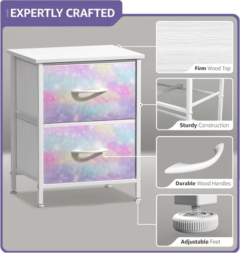 Miniatura 4 de Sorbus - Mesita de noche con 2 cajones - Mueble de noche para niños, mesa auxiliar, estructura de acero, parte superior de madera y contenedores