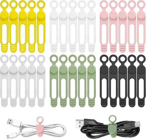 Miniatura 9 de Organizador de cables de silicona reutilizable de 3 pulgadas para cables de carga, cables de datos, cables de computadora, organización de cables