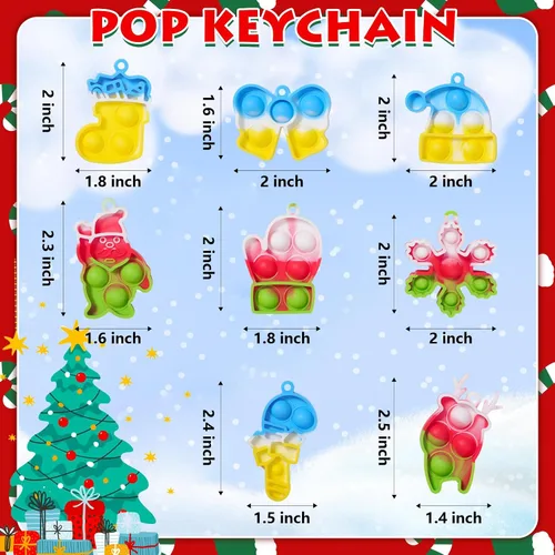 Miniatura 2 de 32 piezas de recuerdos de fiesta para niños: paquete de juguetes de mini llavero para reventar, rellenos de calcetines sensoriales de burbujas