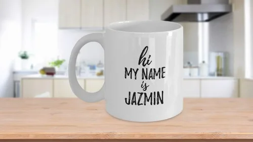Miniatura 3 de Taza con texto en inglés «Hi My Name Is Jazmin» (Hola mi nombre es Jazmin), divertida taza de té y café, 11