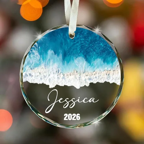 Miniatura 44 de Adorno de cristal con foto personalizada 2026 – Adorno de Navidad familiar personalizado, nombre personalizado, foto, fecha, recuerdo del día