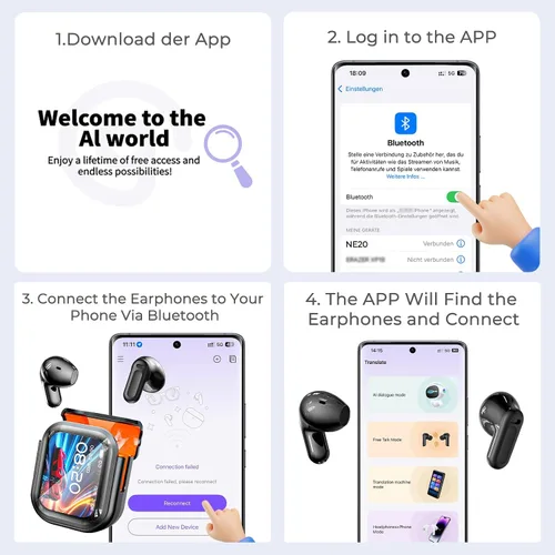 Miniatura 8 de Auriculares de Traducción NE20, Auriculares Bluetooth 5.4 con Pantalla LED, Traductor de 135 Idiomas, Dispositivo Traductor 4en1, Adecuados