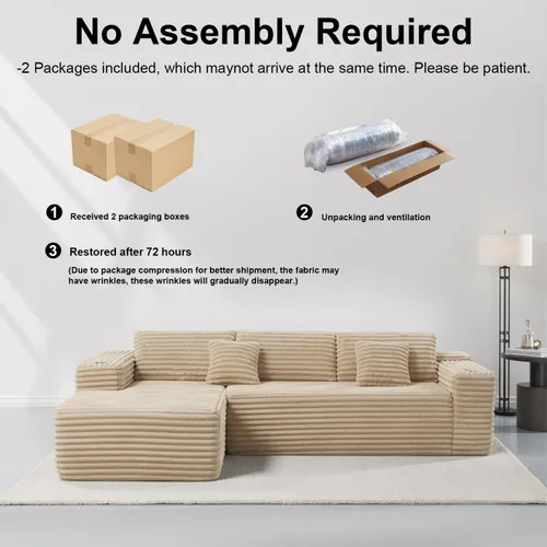 Miniatura 5 de Sofá modular Cloud con diván en forma de L, moderno sofá modular con asiento profundo, portavasos integrado y bolsillo de almacenamiento para sala