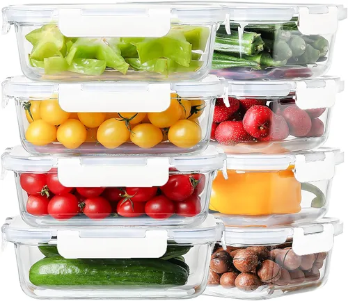 Miniatura 8 de Paquete de 8 recipientes de vidrio grandes para preparación de comidas de 36 onzas con tapas, recipientes de almacenamiento de alimentos de vidrio