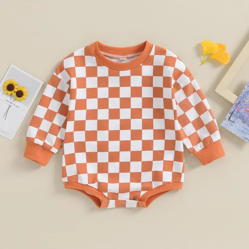 Miniatura 16 de Karuedoo Sudadera a cuadros para bebé niño y niña, mameluco de gran tamaño, manga larga, con burbujas, ropa neutra para otoño
