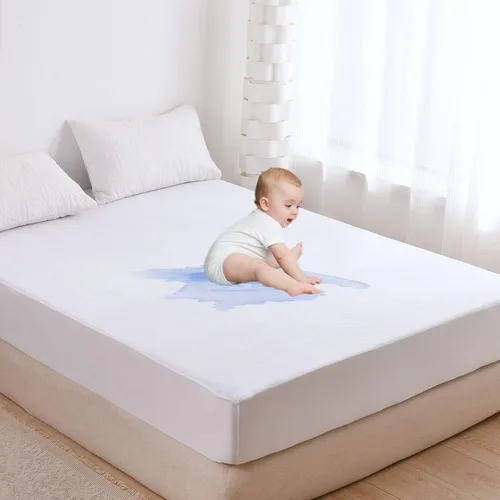 Miniatura 3 de Protector de colchón Split Queen para camas ajustables estilo sábana bajera dividida, 100% algodón de rizo impermeable, 12 pulgadas de profundidad