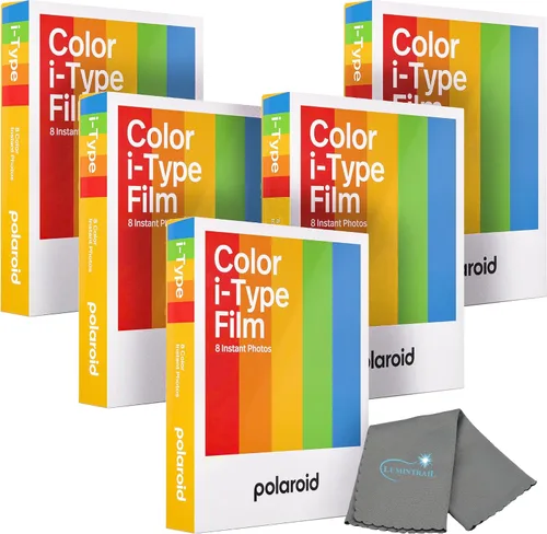 Polaroid Originals - Película instantánea a color para cámaras i-Type, paquete de 5, paquete de 40 fotos instantáneas con un paño de limpieza
