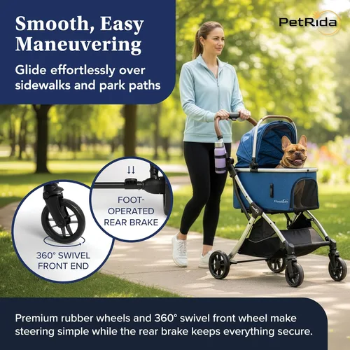 Miniatura 3 de Cochecito de lujo para mascotas con transportador desmontable Diseño ligero con fácil plegado con una sola mano y cesta de almacenamiento