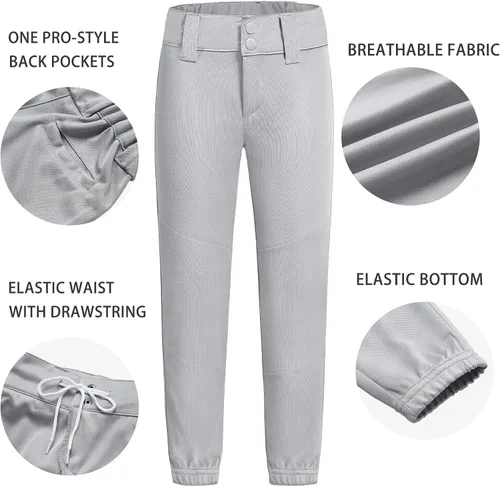 Miniatura 5 de QBK 2T-17Y - Pantalones de béisbol para niños pequeños, pantalones de sóftbol para jóvenes, pantalones de béisbol para niños y niñas