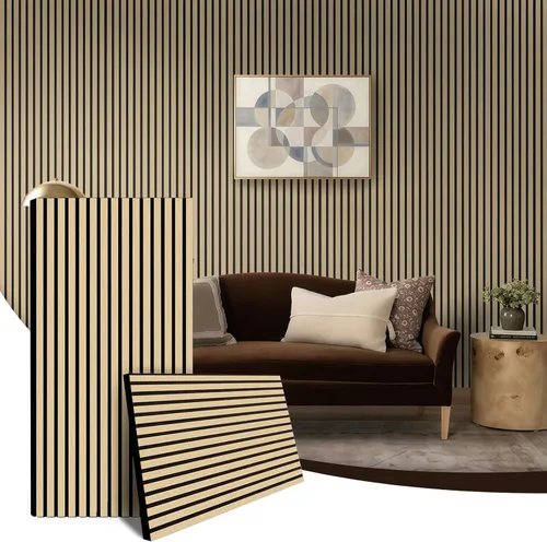 Miniatura 12 de AKK-Star - Paneles de pared de listones de madera acústica plegados, 1 paquete de 94.4 x 23.6 x 0.7 pulgadas, se pliega a 2 paneles de pared 3D