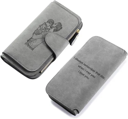 Miniatura 29 de Loveje - Billeteras personalizadas para mujer, de piel sintética, con grabadas fotográficas, triple pliegue, tarjeta de crédito, cartera larga