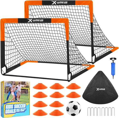 Kids Soccer Goals for Backyard Set of 2, 4 x 3 ft/6 x 4 Toddler Soccer Goal Training Equipment with Soccer Ball, Cones, Pop Up Soccer Net for Kids