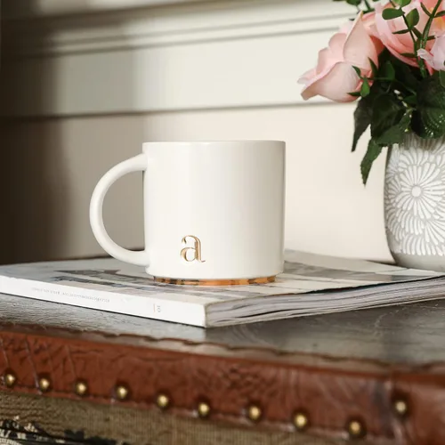Miniatura 2 de COLLECTIVE HOME - Tazas de cerámica con monograma, tazas de café con inicial dorada de 15 onzas, elegantes tazas de té del alfabeto, elegante taza p