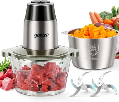 Miniatura 8 de GANIZA Procesadores de Alimentos, Picadora Eléctrica de Alimentos con Moledora de Carne y Picadora de Verduras - 2 Tazones (8 Tazas+8 Tazas) con Gris