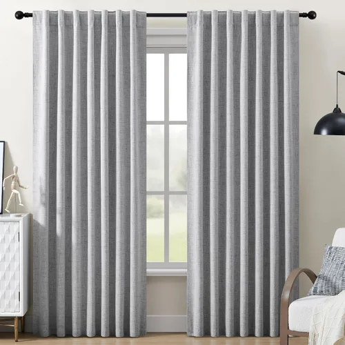 Miss Seltex - Cortinas de lino 100% opacas para dormitorio, con aislamiento térmico, con textura de lino, con pestaña trasera, cortinas opacas con