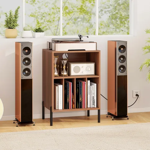 Miniatura 9 de Tangkula Soporte para tocadiscos, mesa auxiliar giratoria con estación de carga y armario de almacenamiento de discos de vinilo con capacidad