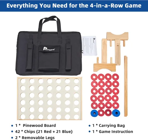 Miniatura 7 de Juego gigante de madera 4 en fila de 2.8 pies, juego de mesa gigante para interiores y exteriores para adolescentes, incluye 42 fichas y bolsa